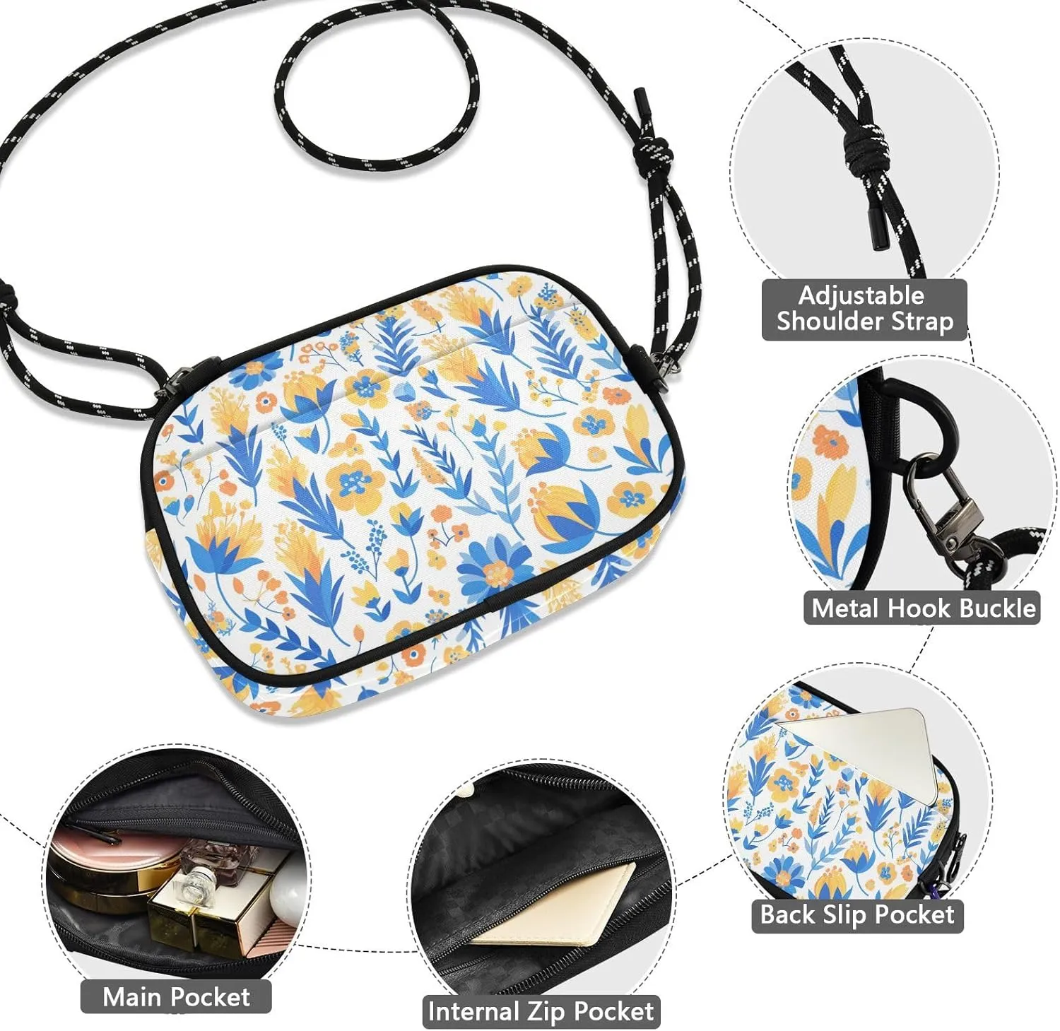 KLL Women's Mini Shoulder Sling Bag Multi Pockets Wallet Purse with Adjustable Shoulder Rope, Vector Illustration Ukrainian