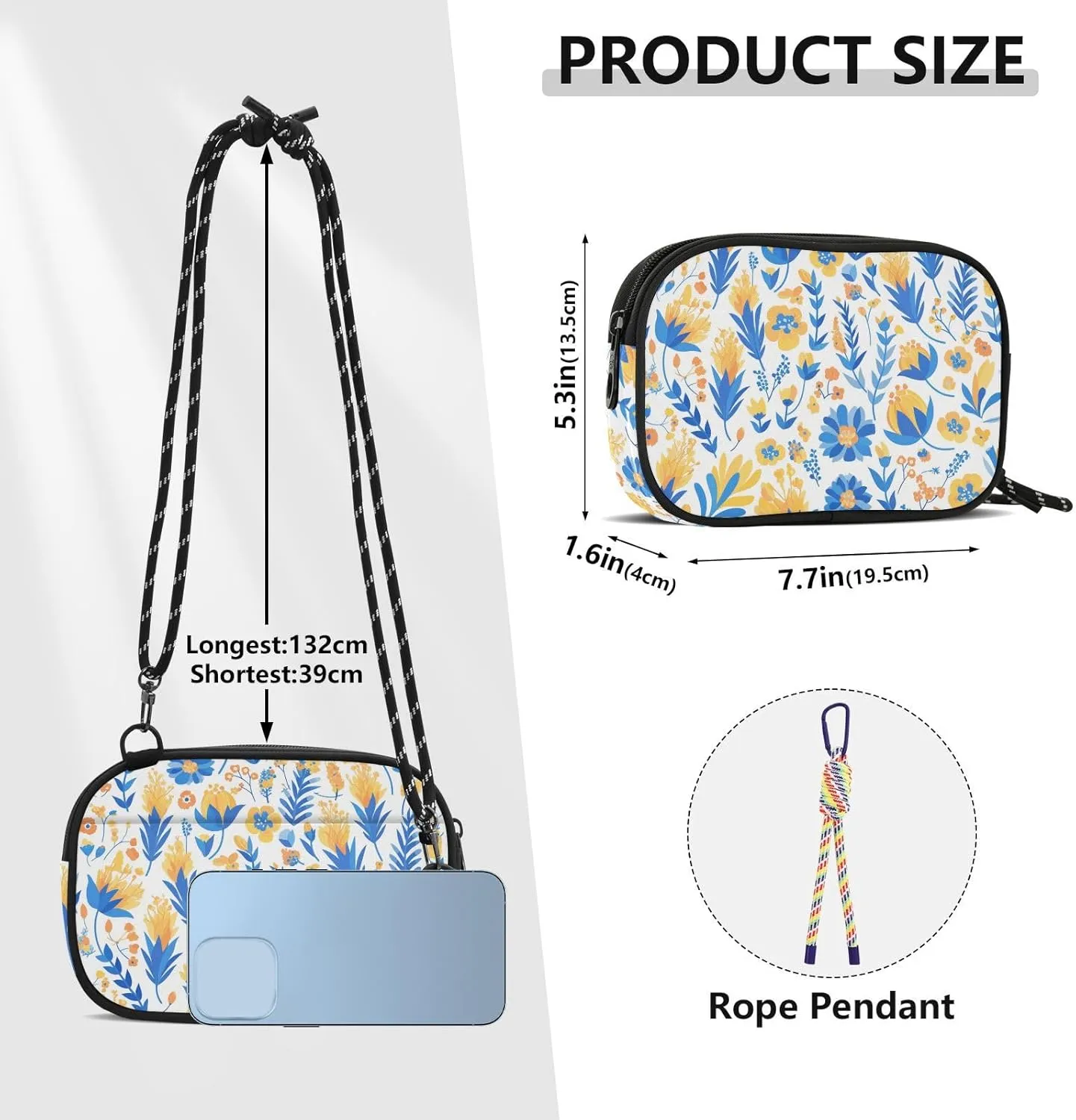 KLL Women's Mini Shoulder Sling Bag Multi Pockets Wallet Purse with Adjustable Shoulder Rope, Vector Illustration Ukrainian