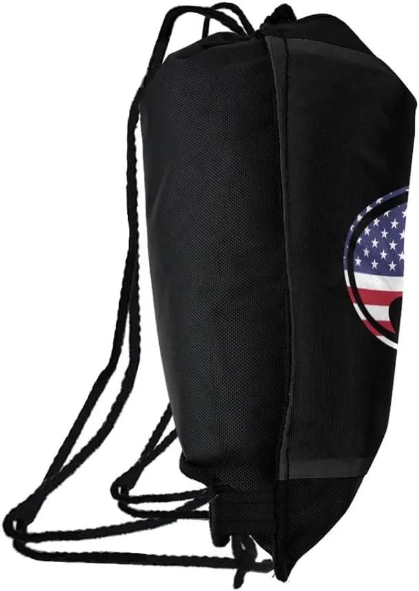 LOGOVISION Batman USA American Flag Shield Logo Drawstring Backpack Sports Bag Sackpack 17" x 13", Perfect for Gym, Yoga or Practice