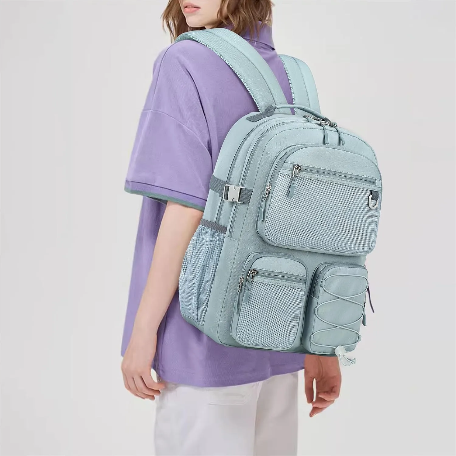 Lohol Water Resistant Backpack with Mulitiple Pockets for School Travel Outdoor College, 15.6 inch Laptop Daypack for Men and Women (Grey Blue)