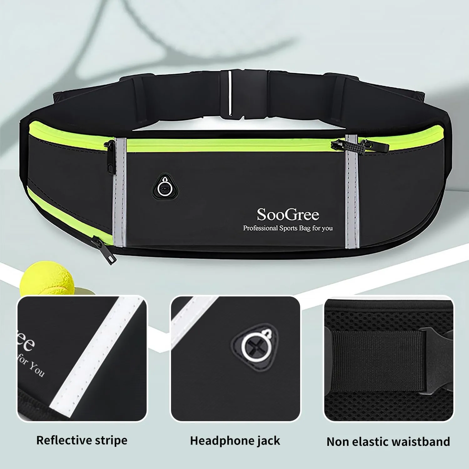 Men Women Running Waist Pack, Adjustable Waterproof Fanny Pack with Reflective Strip, Runner Belt for Running Walking Cycling Camping Gym