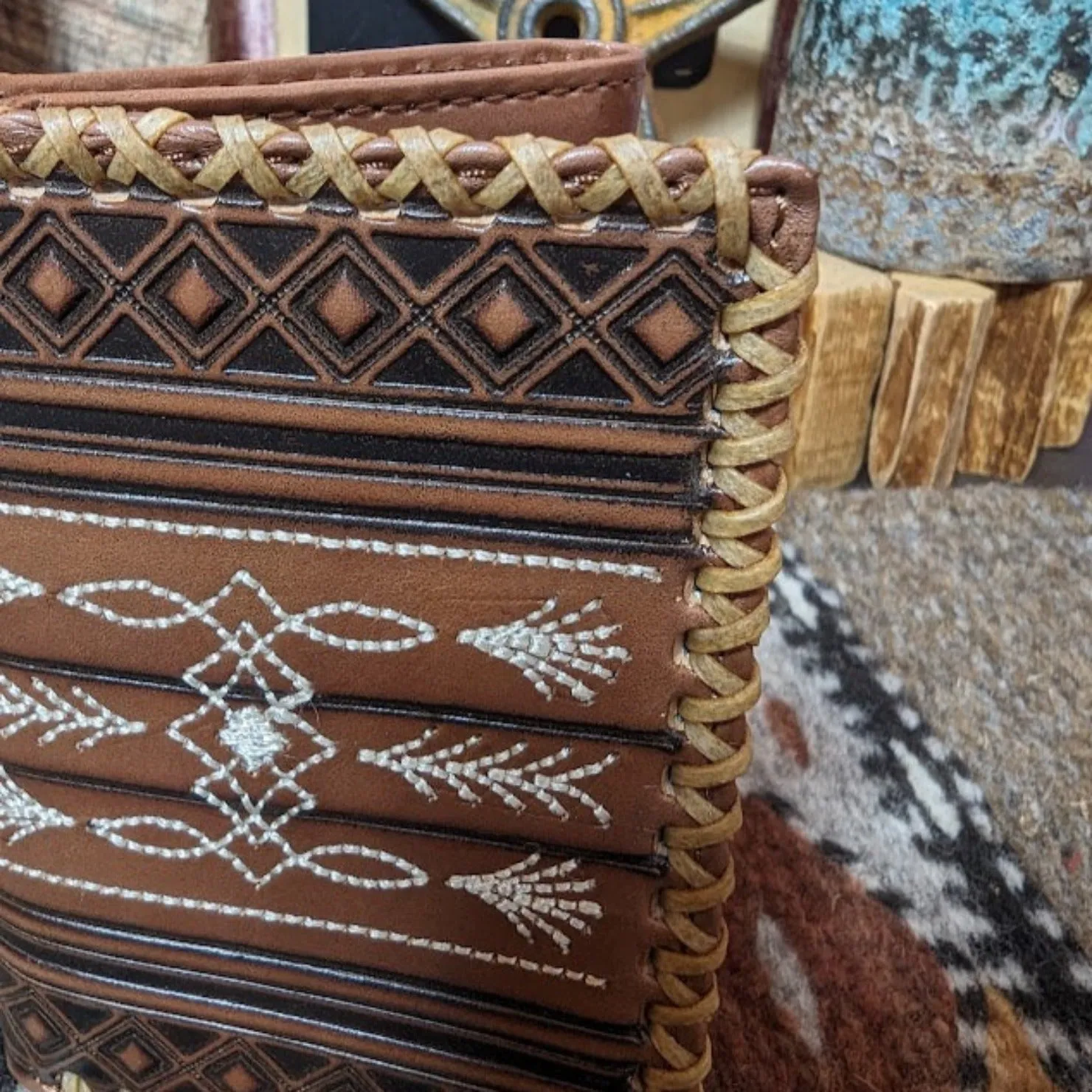 Men's Tri Fold Wallet with Geometric Embross Design by Tony Lama  24025322W2