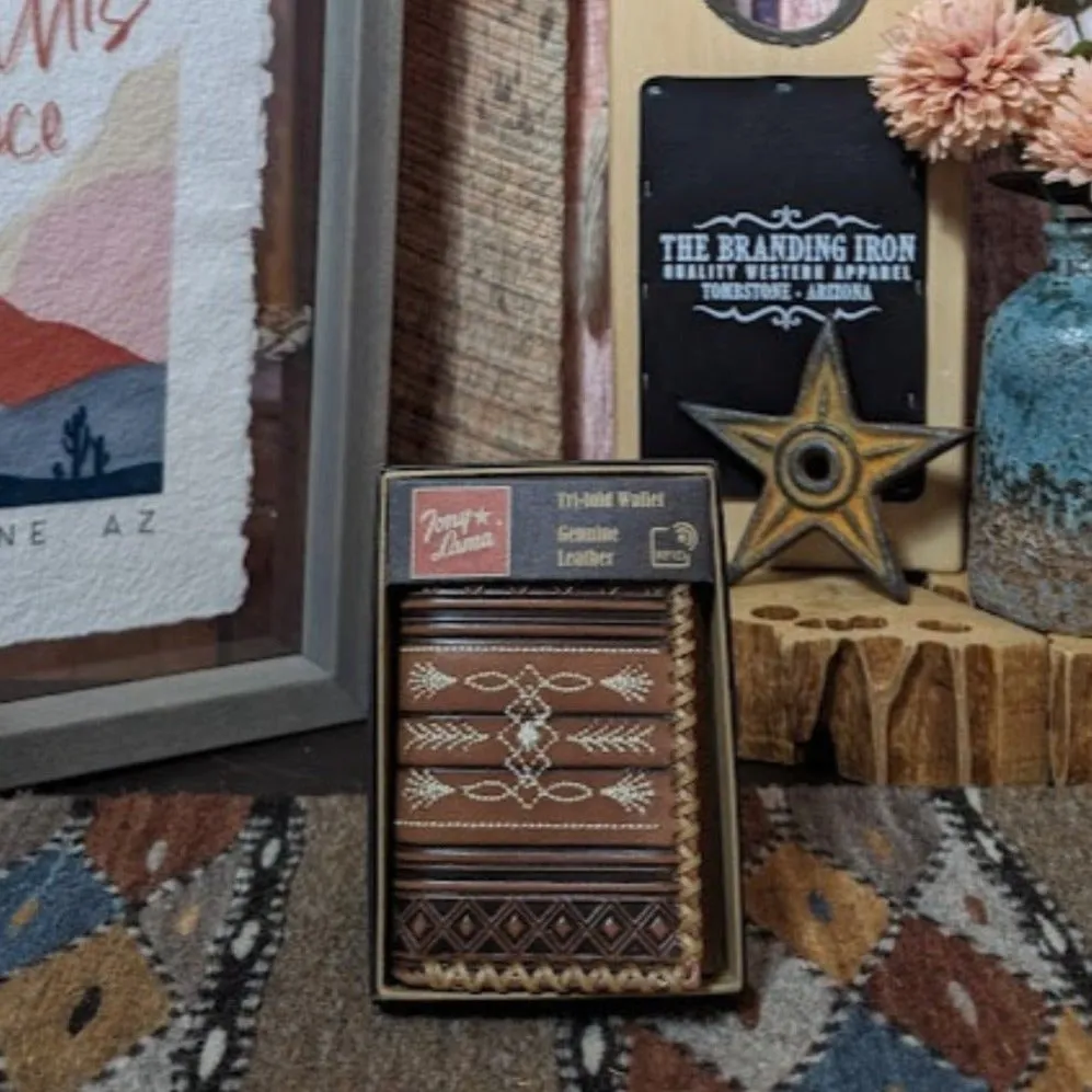 Men's Tri Fold Wallet with Geometric Embross Design by Tony Lama  24025322W2
