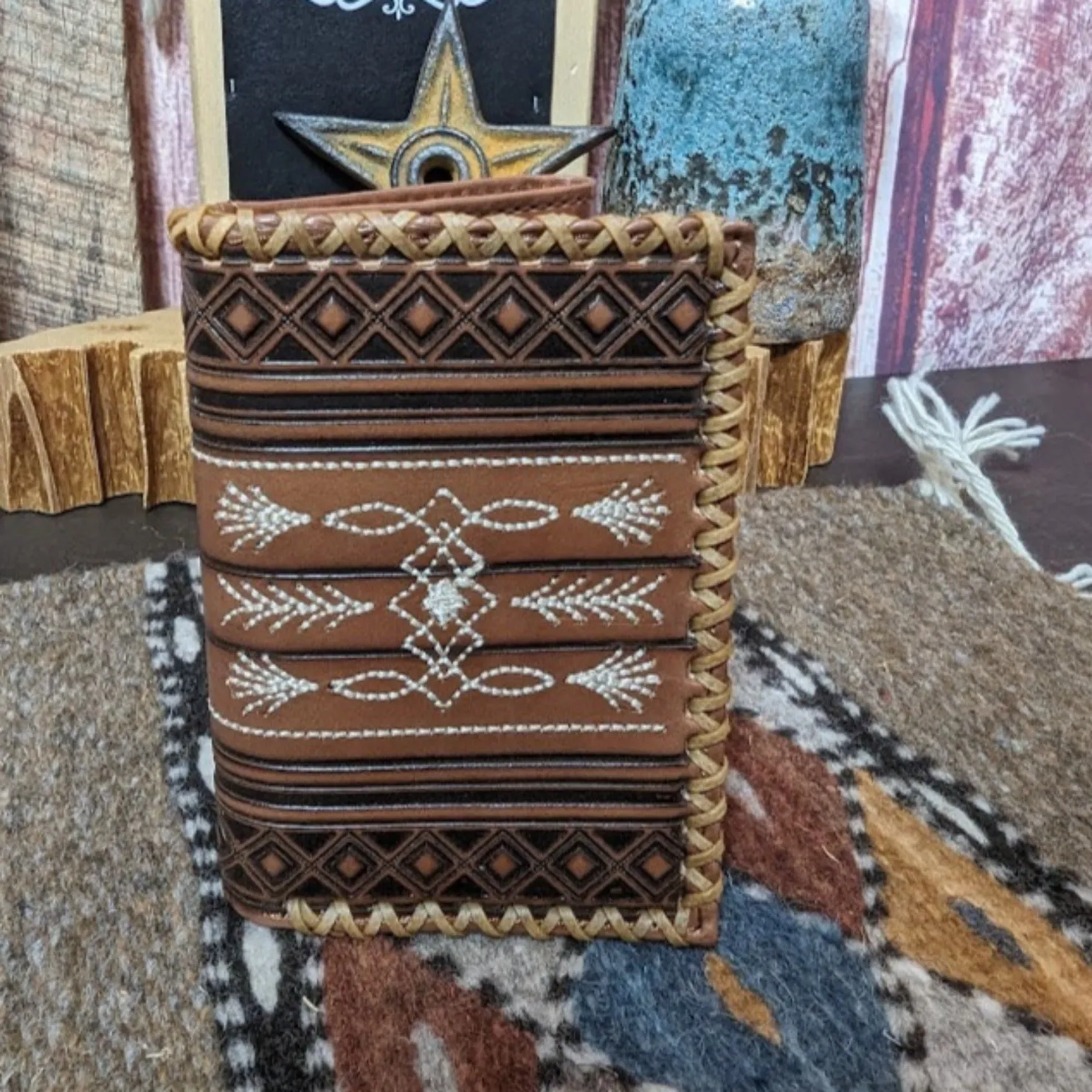 Men's Tri Fold Wallet with Geometric Embross Design by Tony Lama  24025322W2