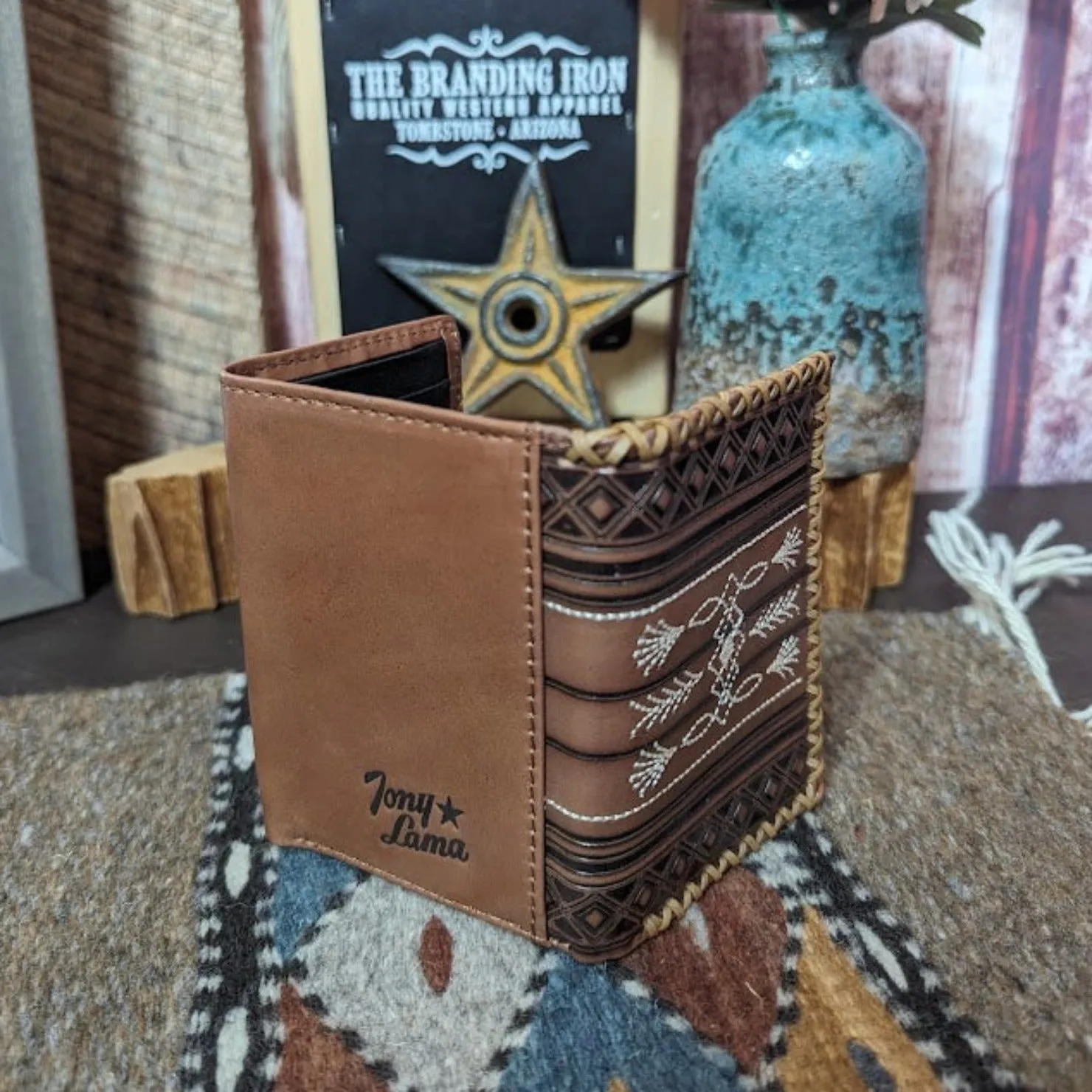 Men's Tri Fold Wallet with Geometric Embross Design by Tony Lama  24025322W2