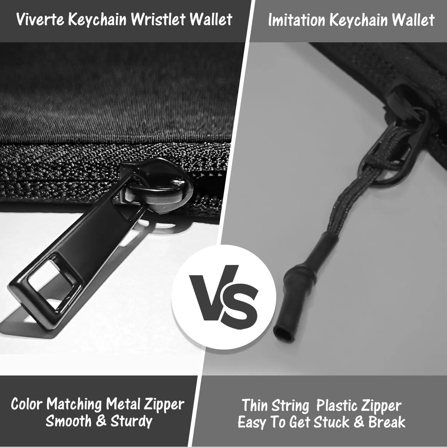 Mini Zip Around Keychain Wristlet Wallets Small Portable Dual Pounch Wristlet Detachable Coin Purse Pocket Gifts for Women Travel Sports Outdoors (Black  Black)