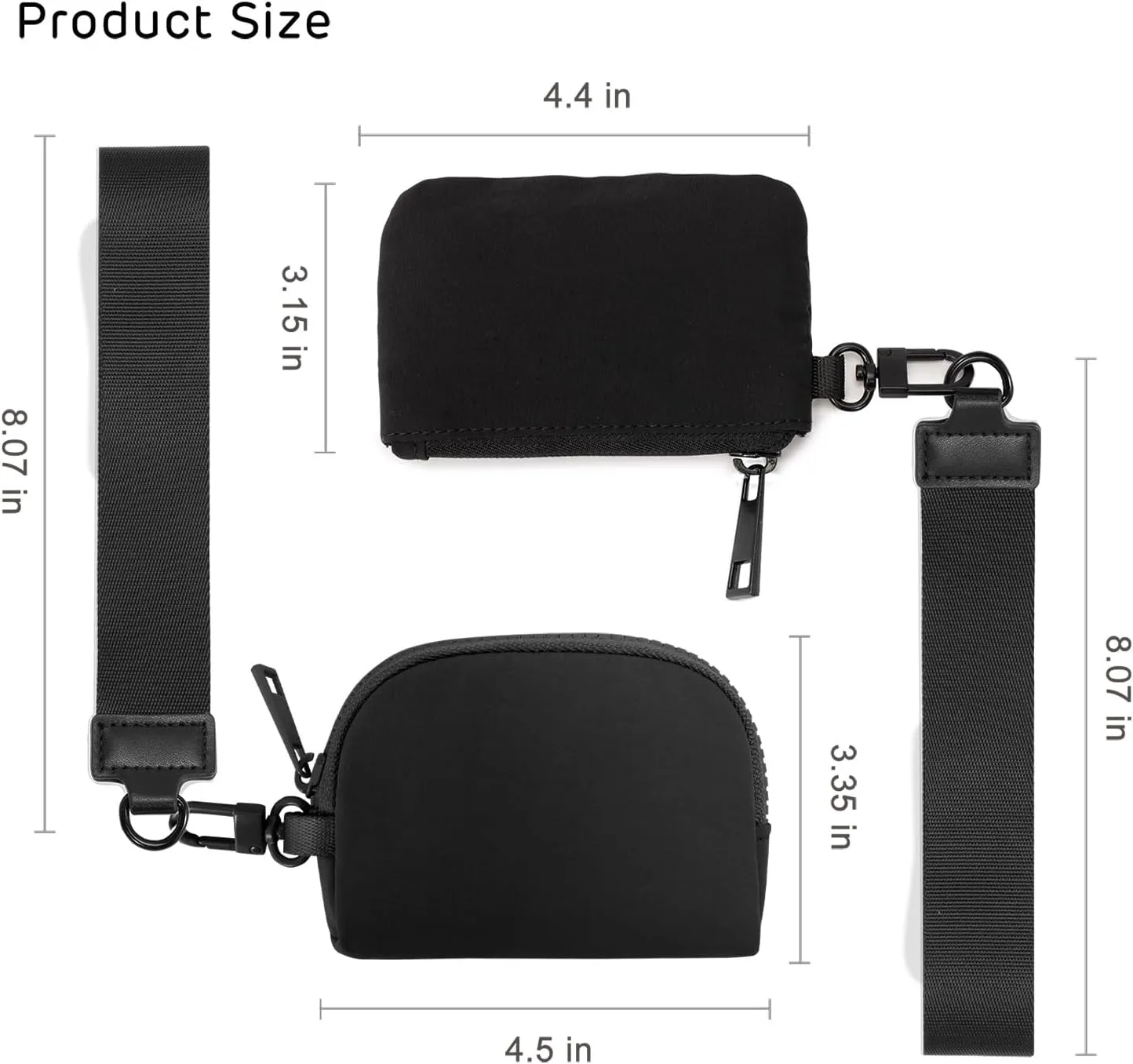 Mini Zip Around Keychain Wristlet Wallets Small Portable Dual Pounch Wristlet Detachable Coin Purse Pocket Gifts for Women Travel Sports Outdoors (Black  Black)