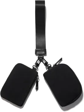 Mini Zip Around Keychain Wristlet Wallets Small Portable Dual Pounch Wristlet Detachable Coin Purse Pocket Gifts for Women Travel Sports Outdoors (Black  Black)