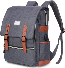 Modoker Vintage Laptop Backpack for Women Men,Travel Backpacks with USB Charging Port Fashion Backpack Fits 15.6Inch Notebook, Grey