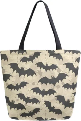 Naanle Extra Large Tote Handle Bags, Halloween Black Bats Floral Canvas Reusable Market Beach Travel Gym Shopping Shoulder Bag for Women