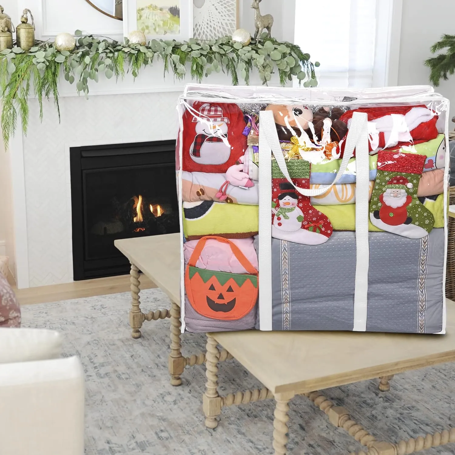ProPik Clear Storage Bag Gift Wrap Clothes Organizer Big Zippered Christmas Decorations Storage Vinyl Bag for Under Bed Moving Bedding Linen Pillow Blanket Cloth Bag Reinforced Handles (White, 1)