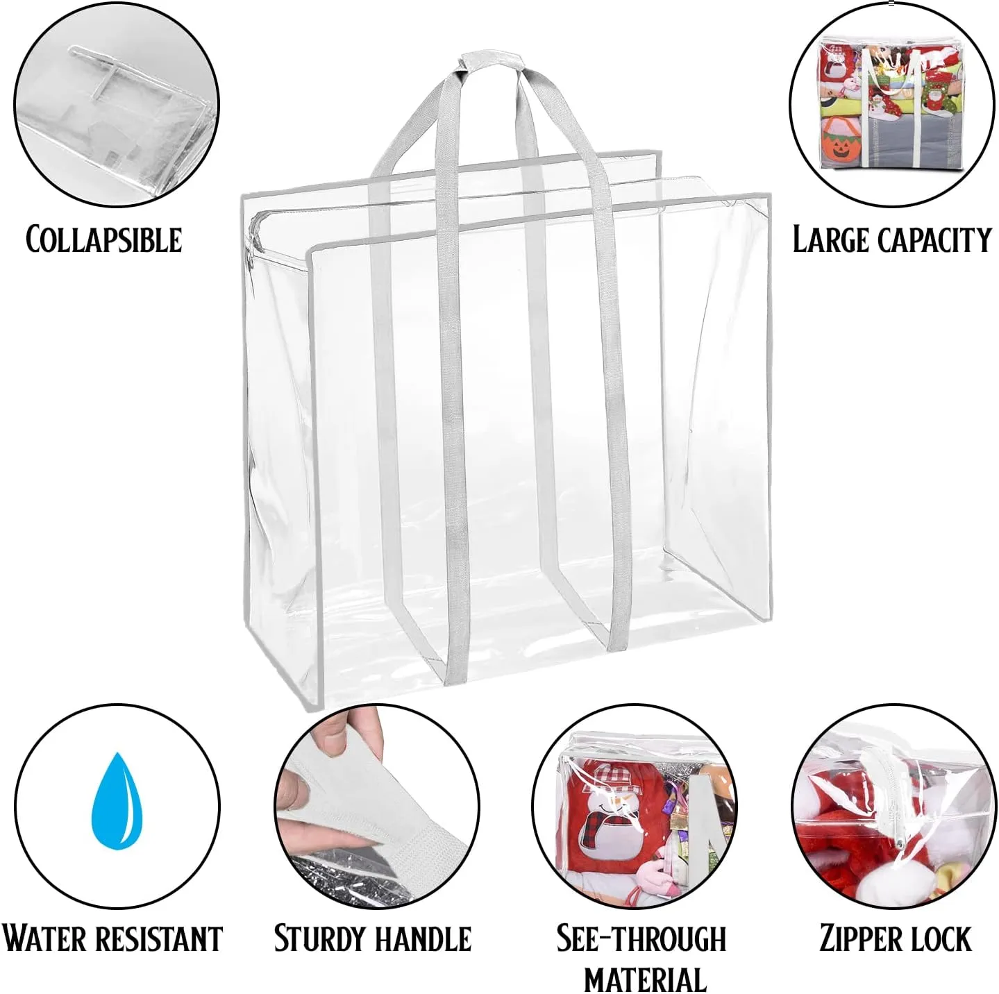 ProPik Clear Storage Bag Gift Wrap Clothes Organizer Big Zippered Christmas Decorations Storage Vinyl Bag for Under Bed Moving Bedding Linen Pillow Blanket Cloth Bag Reinforced Handles (White, 1)