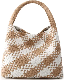 Queenoris Fashion Woven Purse for Women Top-handle Shoulder Bag Soft Summer Hobo Tote Bag