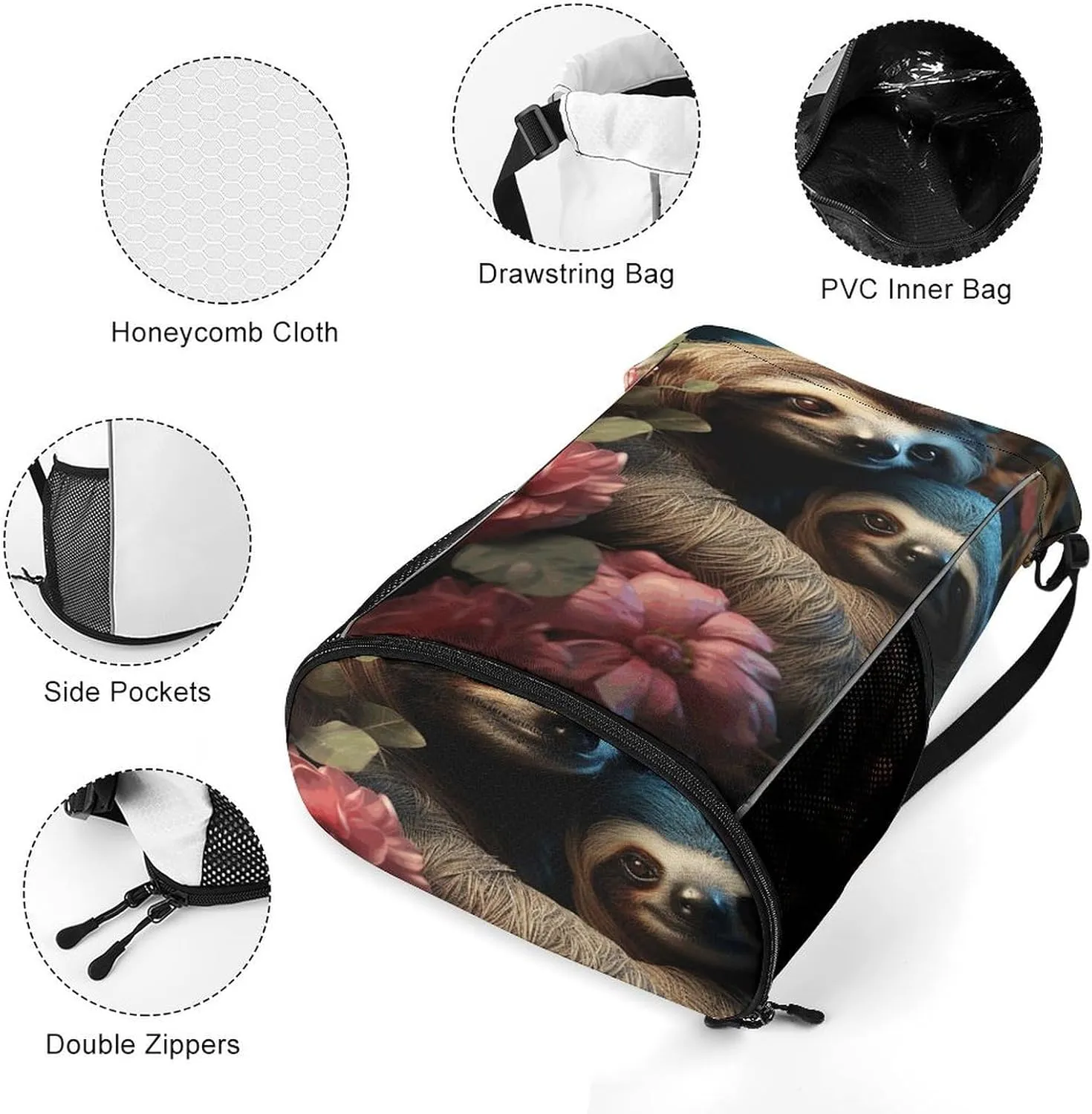 Sports Drawstring Backpack,A Sloth And A Samll Sloth String Swim Gym Bag with Shoes Compartment Gym Drawstring Bag