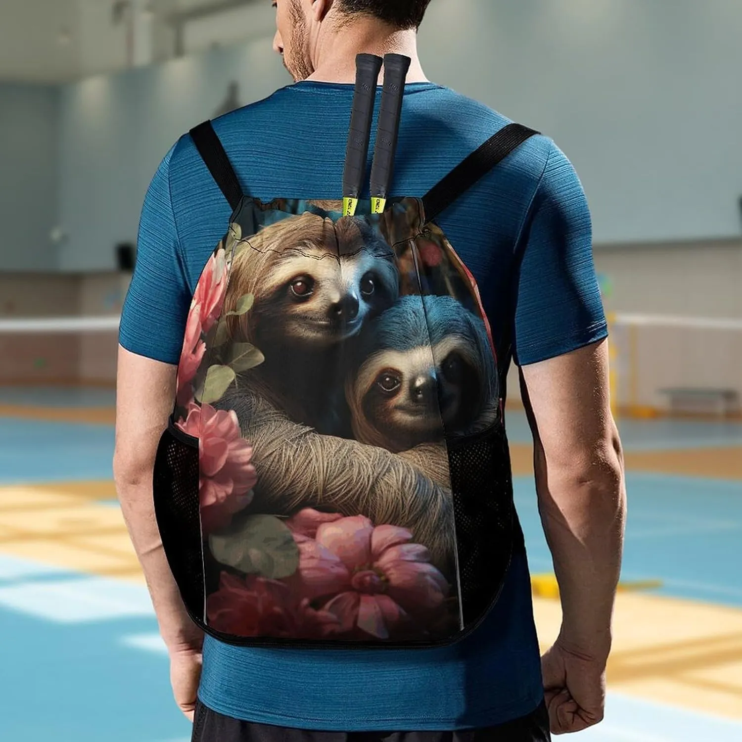 Sports Drawstring Backpack,A Sloth And A Samll Sloth String Swim Gym Bag with Shoes Compartment Gym Drawstring Bag