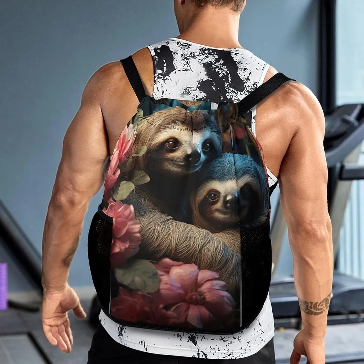 Sports Drawstring Backpack,A Sloth And A Samll Sloth String Swim Gym Bag with Shoes Compartment Gym Drawstring Bag