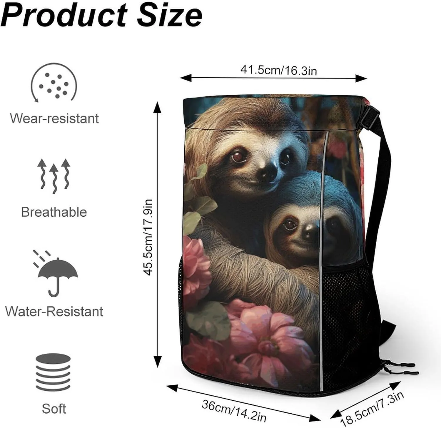 Sports Drawstring Backpack,A Sloth And A Samll Sloth String Swim Gym Bag with Shoes Compartment Gym Drawstring Bag