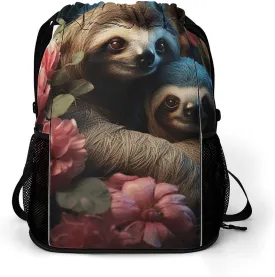 Sports Drawstring Backpack,A Sloth And A Samll Sloth String Swim Gym Bag with Shoes Compartment Gym Drawstring Bag