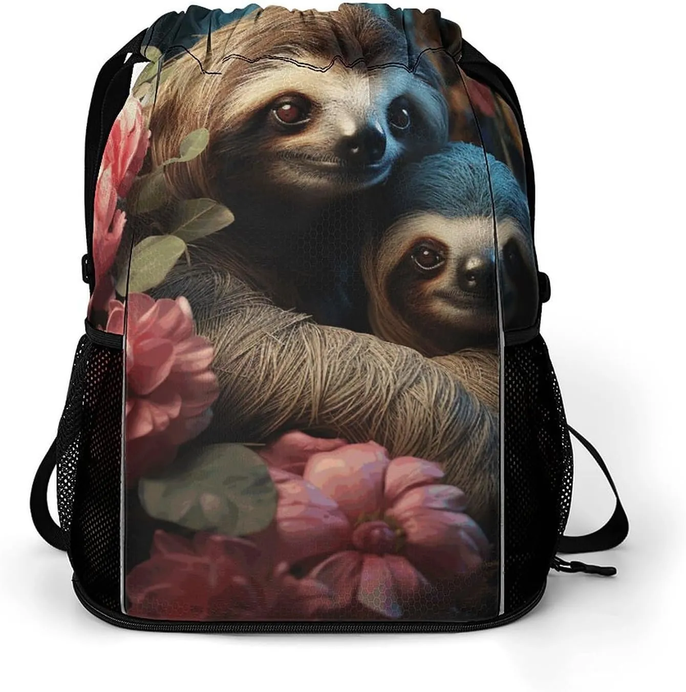 Sports Drawstring Backpack,A Sloth And A Samll Sloth String Swim Gym Bag with Shoes Compartment Gym Drawstring Bag