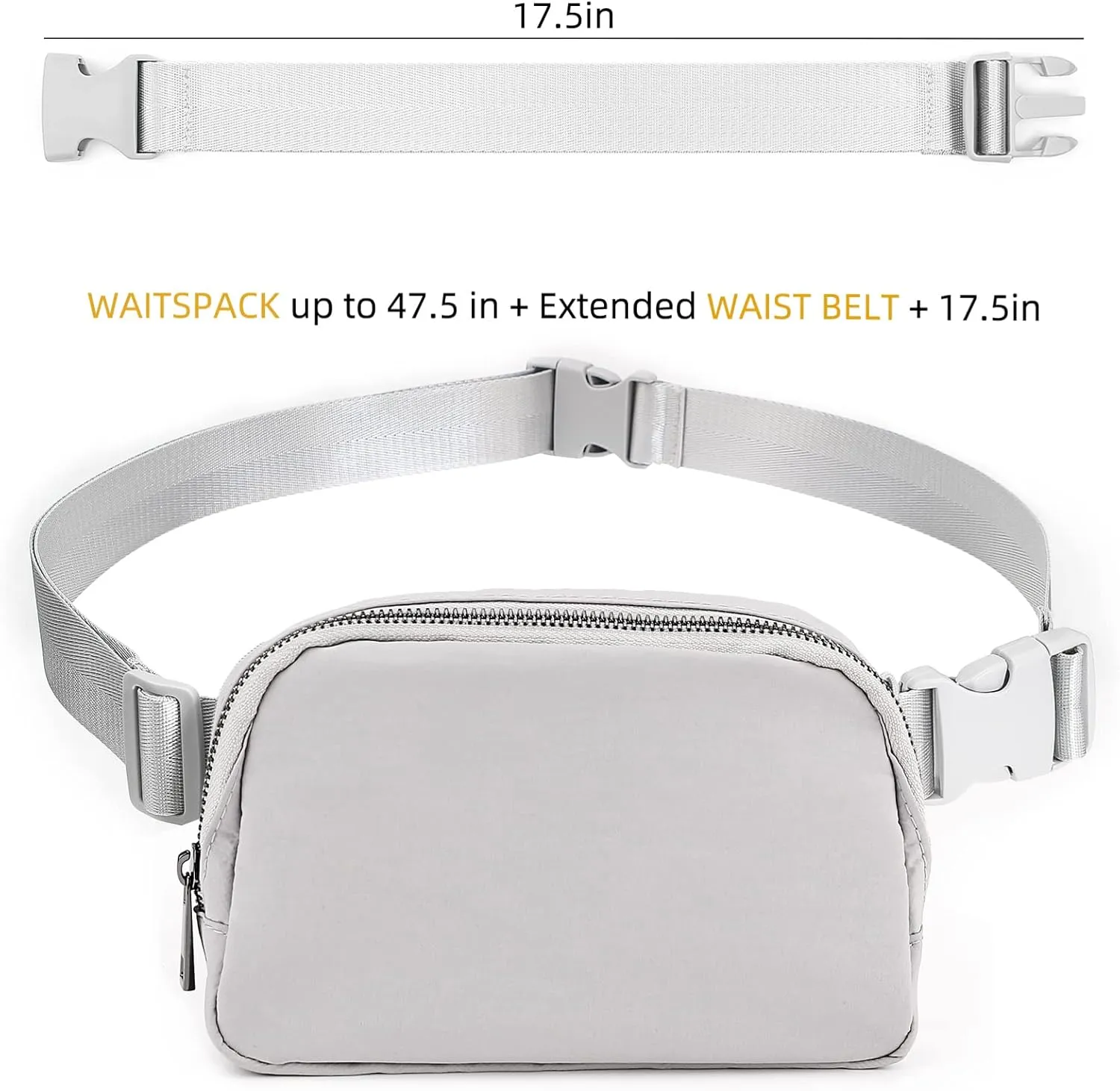 Titosha Belt Bag with Extender Strap 65'', Plus Size Fanny Pack Crossbody Bags for Women Men, Mini Everywhere Belt Bag, Fashion Small Waist Pouch (Gray   strap)