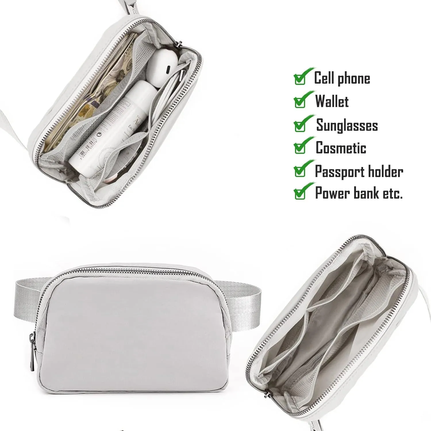 Titosha Belt Bag with Extender Strap 65'', Plus Size Fanny Pack Crossbody Bags for Women Men, Mini Everywhere Belt Bag, Fashion Small Waist Pouch (Gray   strap)