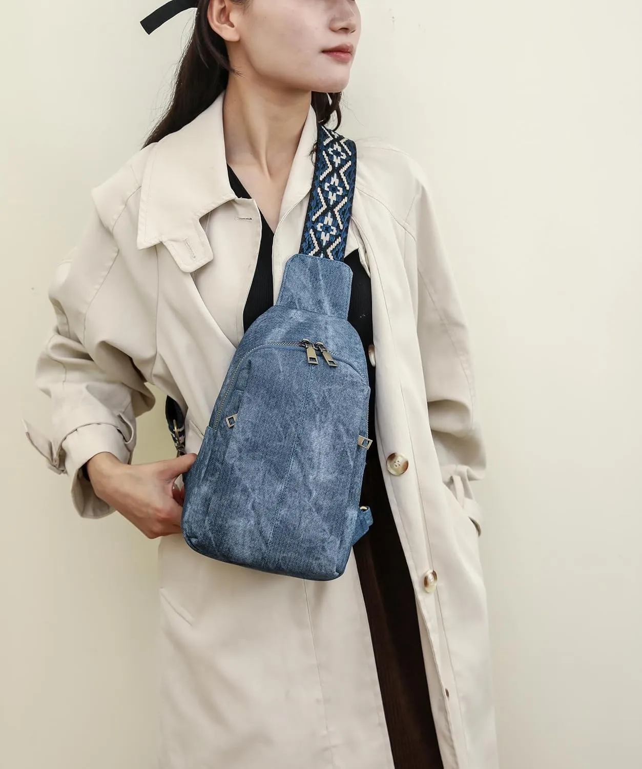 Trendy Sling Bag for Women Shoulder Cross body Bags Vegan Leather Chest Purse with Adjustable Strap