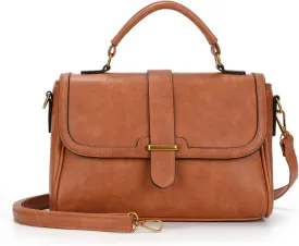 Vegan Leather Top Handle Handbag for Women, Classic Crossbody Purses Flap Satchel Shoulder Bag with Detachable Strap