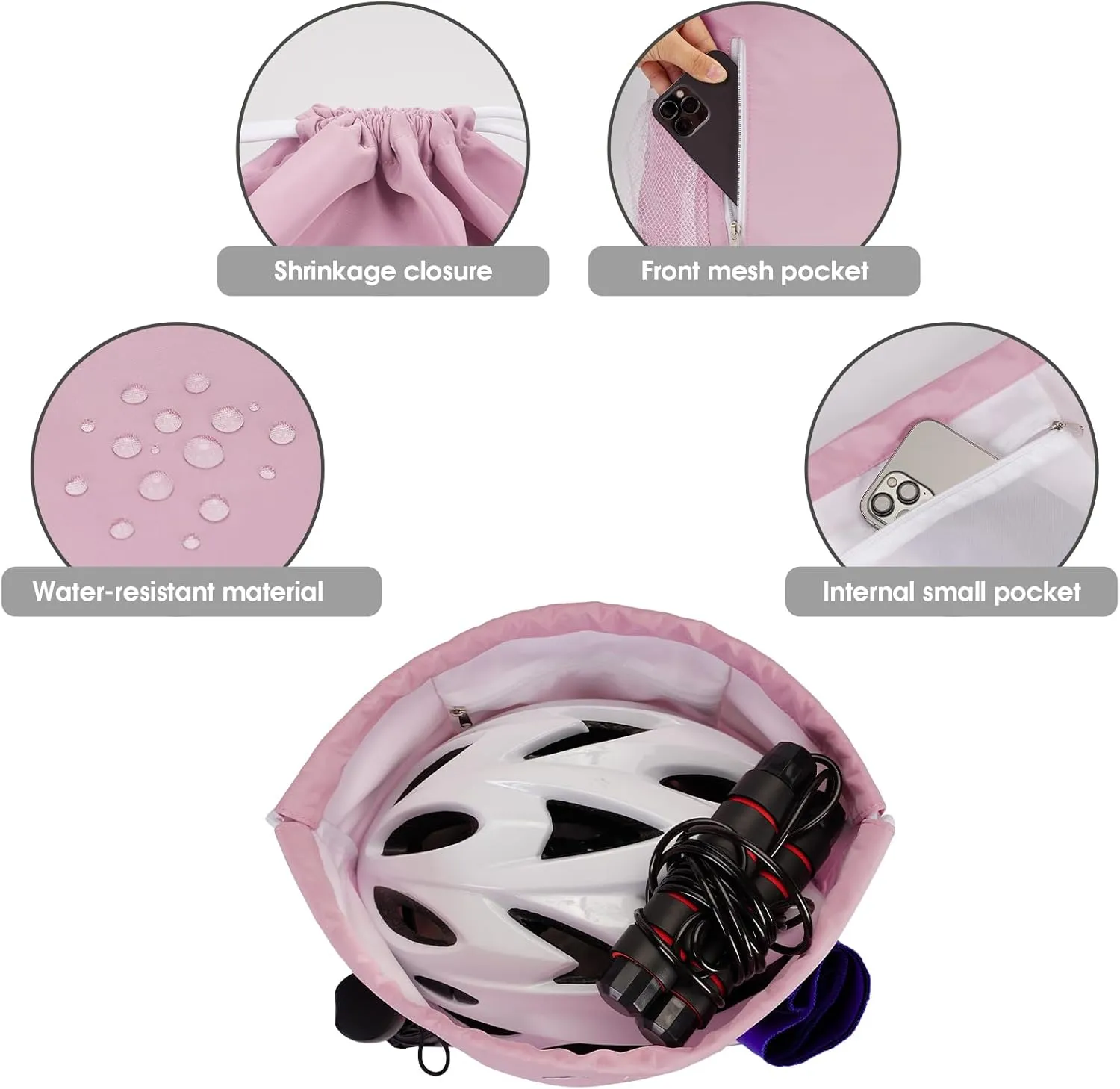 WANDF Drawstring Backpack Sports Gym Sackpack with Mesh Pockets Water Resistant String Bag for Women Men(Pink)
