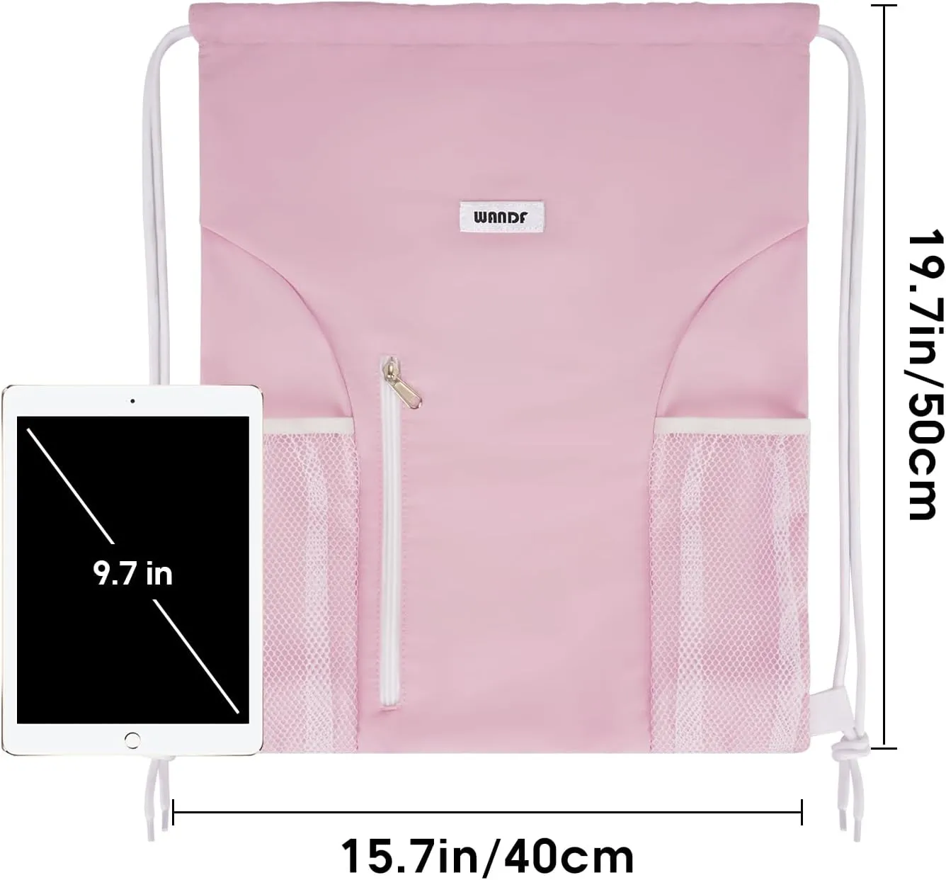 WANDF Drawstring Backpack Sports Gym Sackpack with Mesh Pockets Water Resistant String Bag for Women Men(Pink)