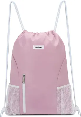 WANDF Drawstring Backpack Sports Gym Sackpack with Mesh Pockets Water Resistant String Bag for Women Men(Pink)