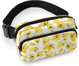 Watercolor Yellow Flower Belt Bag Fanny Pack for Women Men Art Crossbody Waist Bag Pack Adjustable Casual Bag for Travel Running Workout Cycling