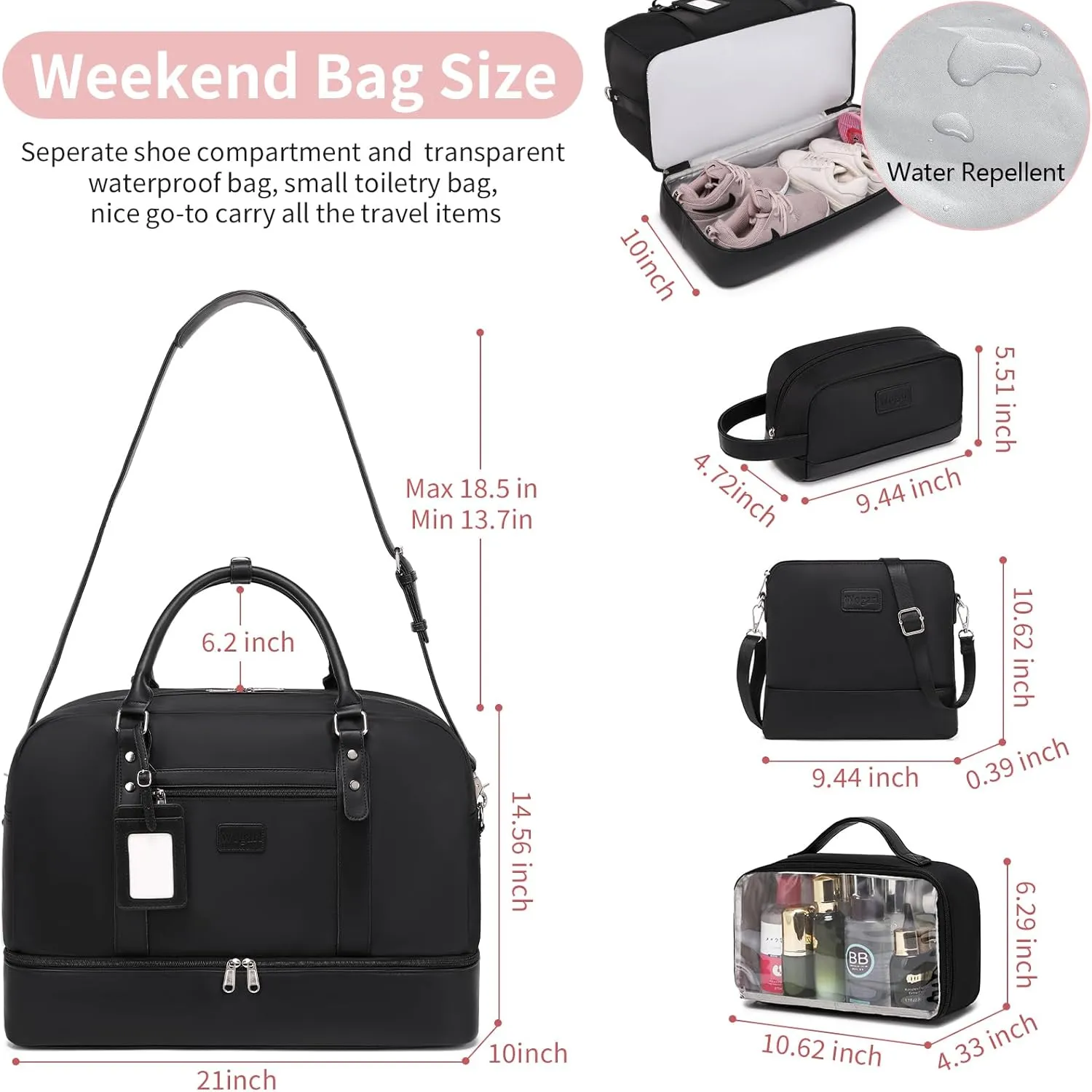Wogarl Weekender Bags for Women Large Overnight Bag Weekend Travel Duffel Bag Carry on Shoulder with Shoe Compartment Toiletry Bag for Travel Business Gym
