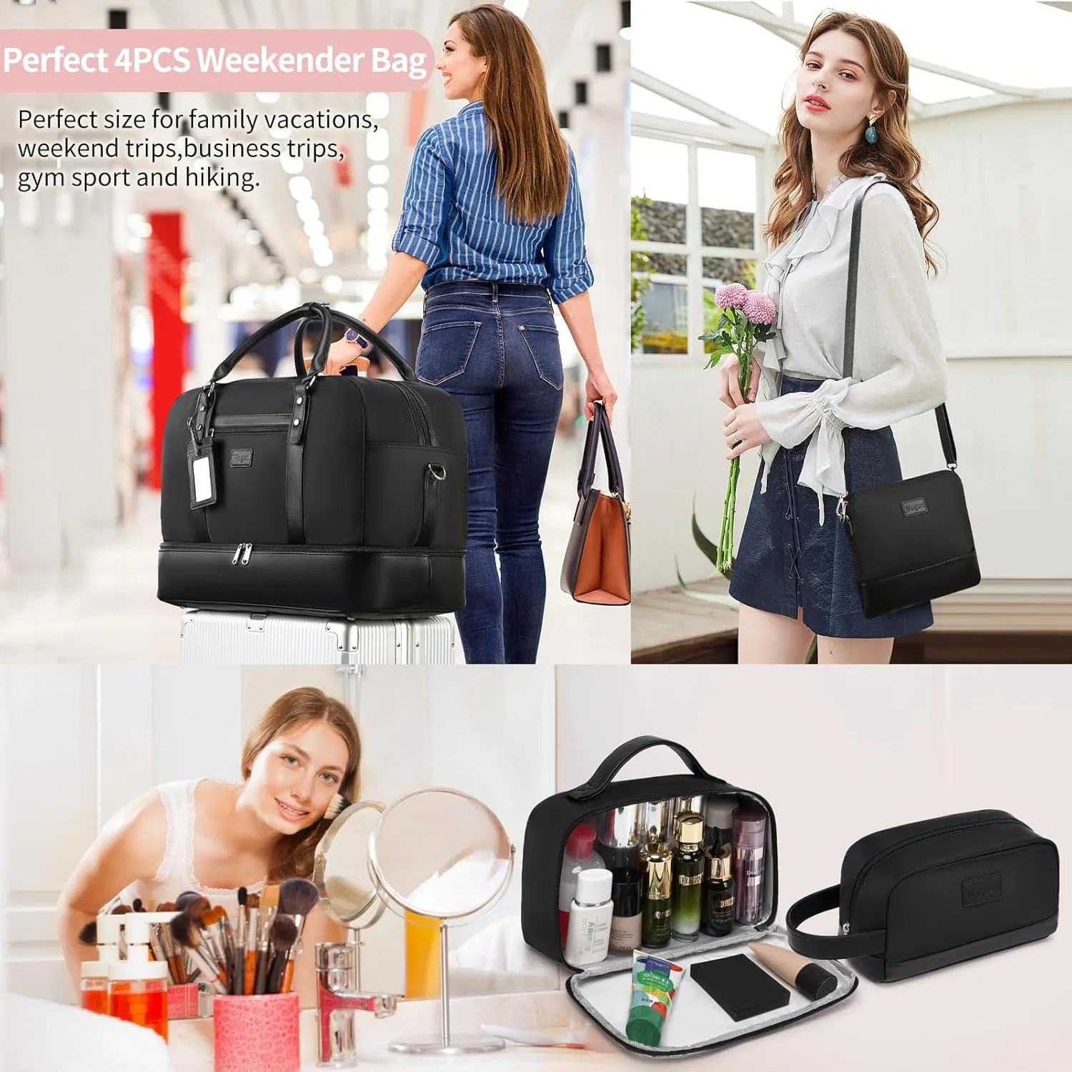 Wogarl Weekender Bags for Women Large Overnight Bag Weekend Travel Duffel Bag Carry on Shoulder with Shoe Compartment Toiletry Bag for Travel Business Gym