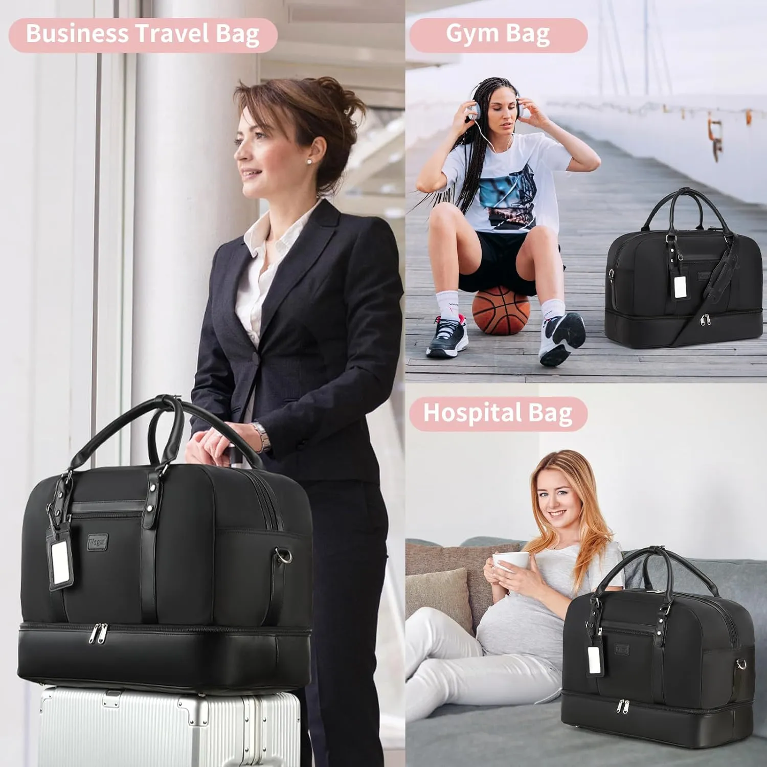 Wogarl Weekender Bags for Women Large Overnight Bag Weekend Travel Duffel Bag Carry on Shoulder with Shoe Compartment Toiletry Bag for Travel Business Gym