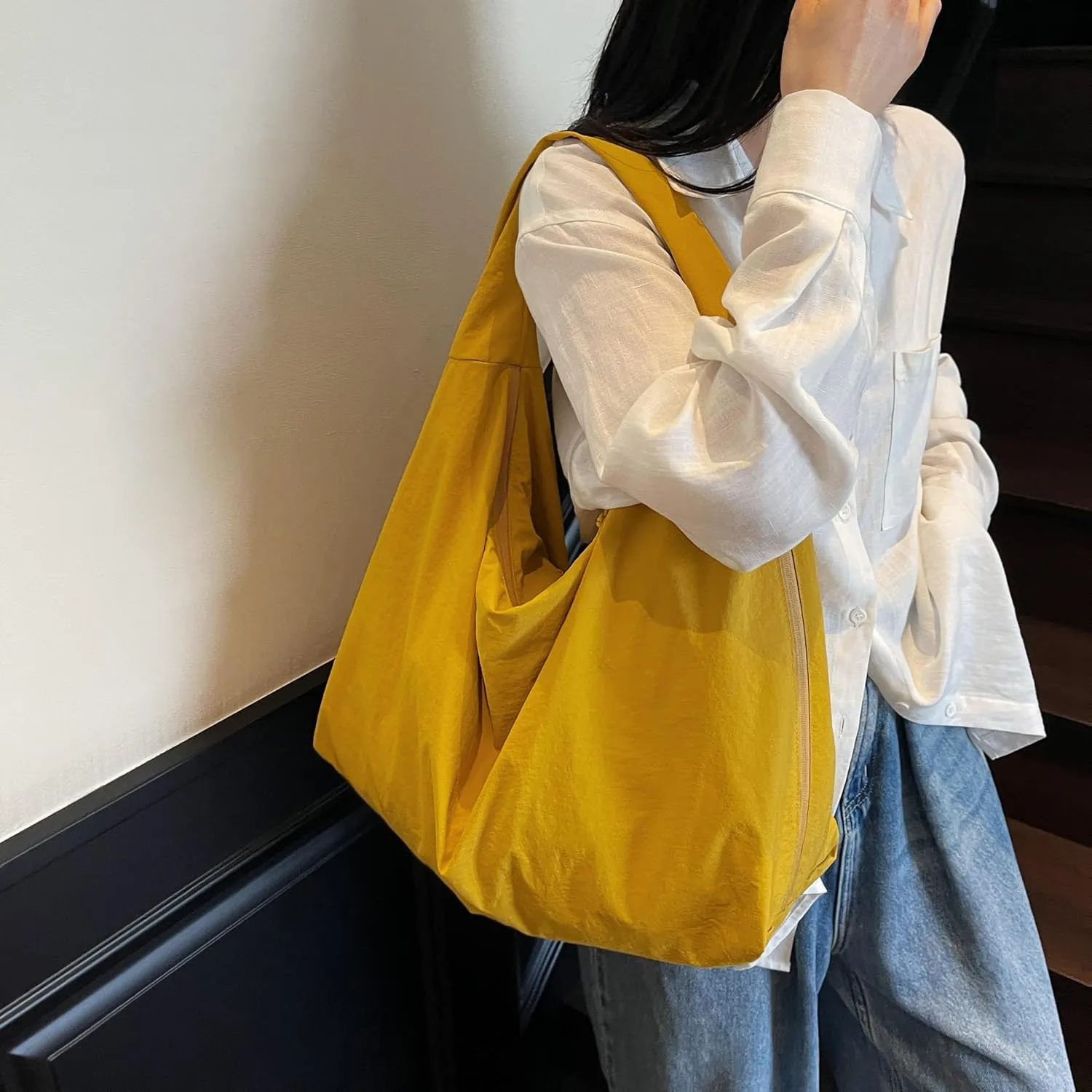 Women Solid Color Slouchy Tote Bag Large Capacity Shoulder Purse Versatile Underarm Bag Hobo Bag Travel Vacation