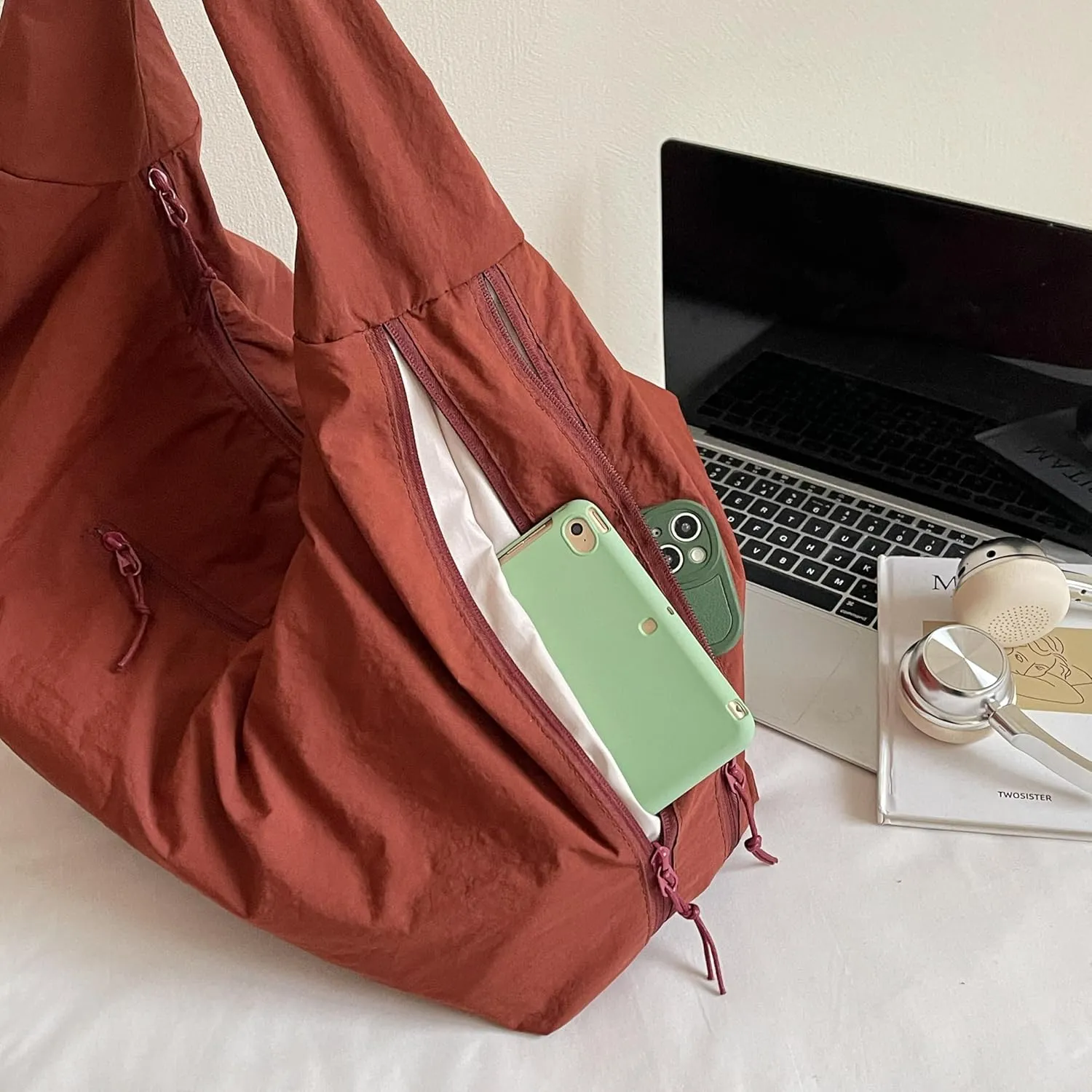 Women Solid Color Slouchy Tote Bag Large Capacity Shoulder Purse Versatile Underarm Bag Hobo Bag Travel Vacation