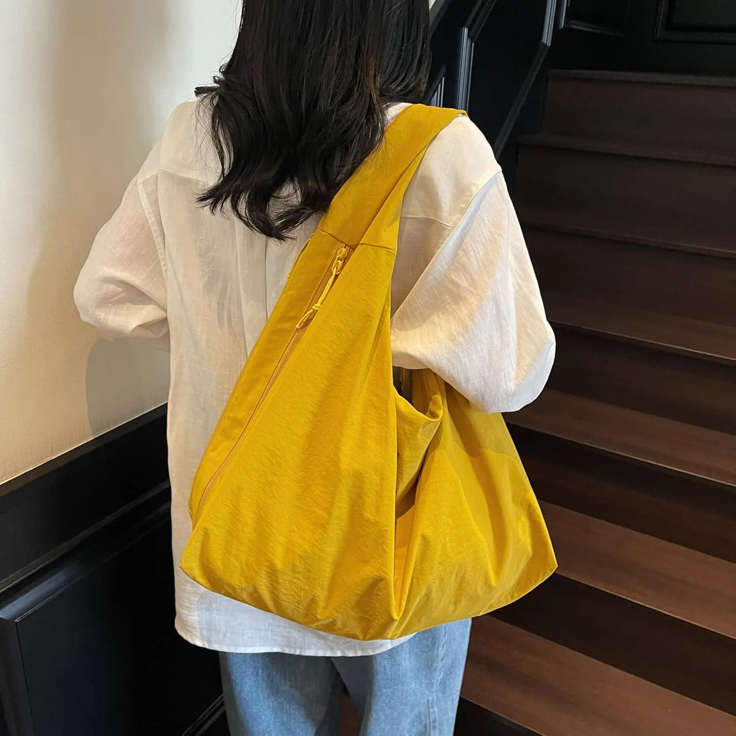 Women Solid Color Slouchy Tote Bag Large Capacity Shoulder Purse Versatile Underarm Bag Hobo Bag Travel Vacation