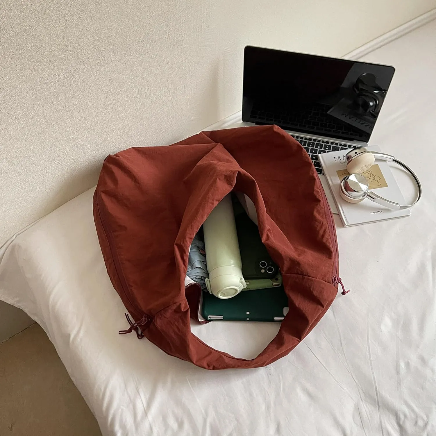 Women Solid Color Slouchy Tote Bag Large Capacity Shoulder Purse Versatile Underarm Bag Hobo Bag Travel Vacation