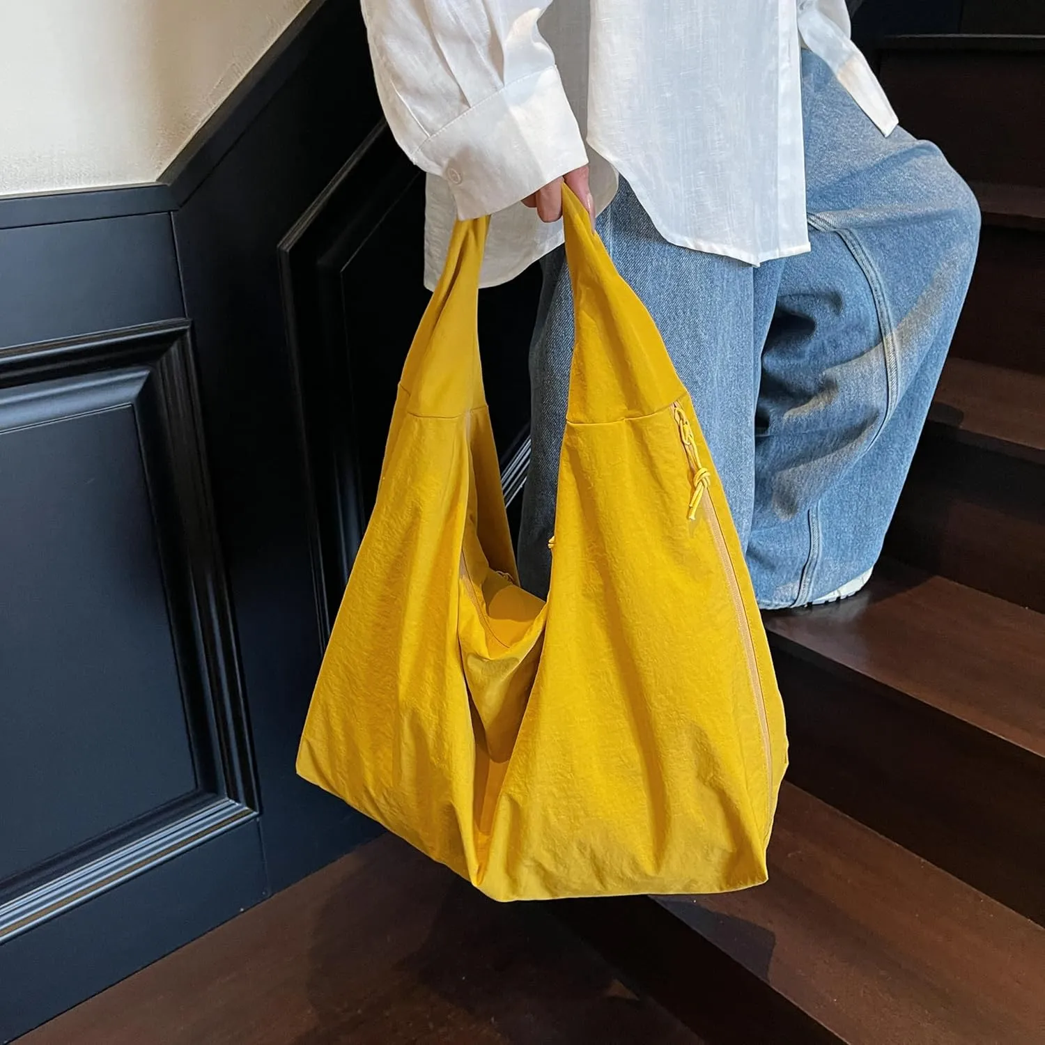 Women Solid Color Slouchy Tote Bag Large Capacity Shoulder Purse Versatile Underarm Bag Hobo Bag Travel Vacation