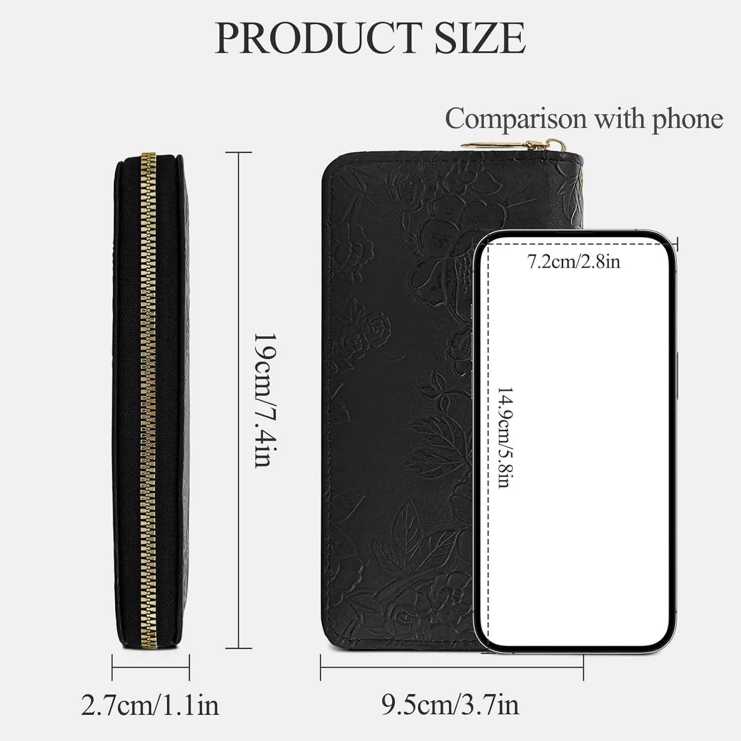 Women's Wallet, Large Capacity Leather Credit Card Holder Purse Ladies Fashion Clutch Purse Long Wristlet Wallet (Black)