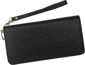 Women's Wallet, Large Capacity Leather Credit Card Holder Purse Ladies Fashion Clutch Purse Long Wristlet Wallet (Black)